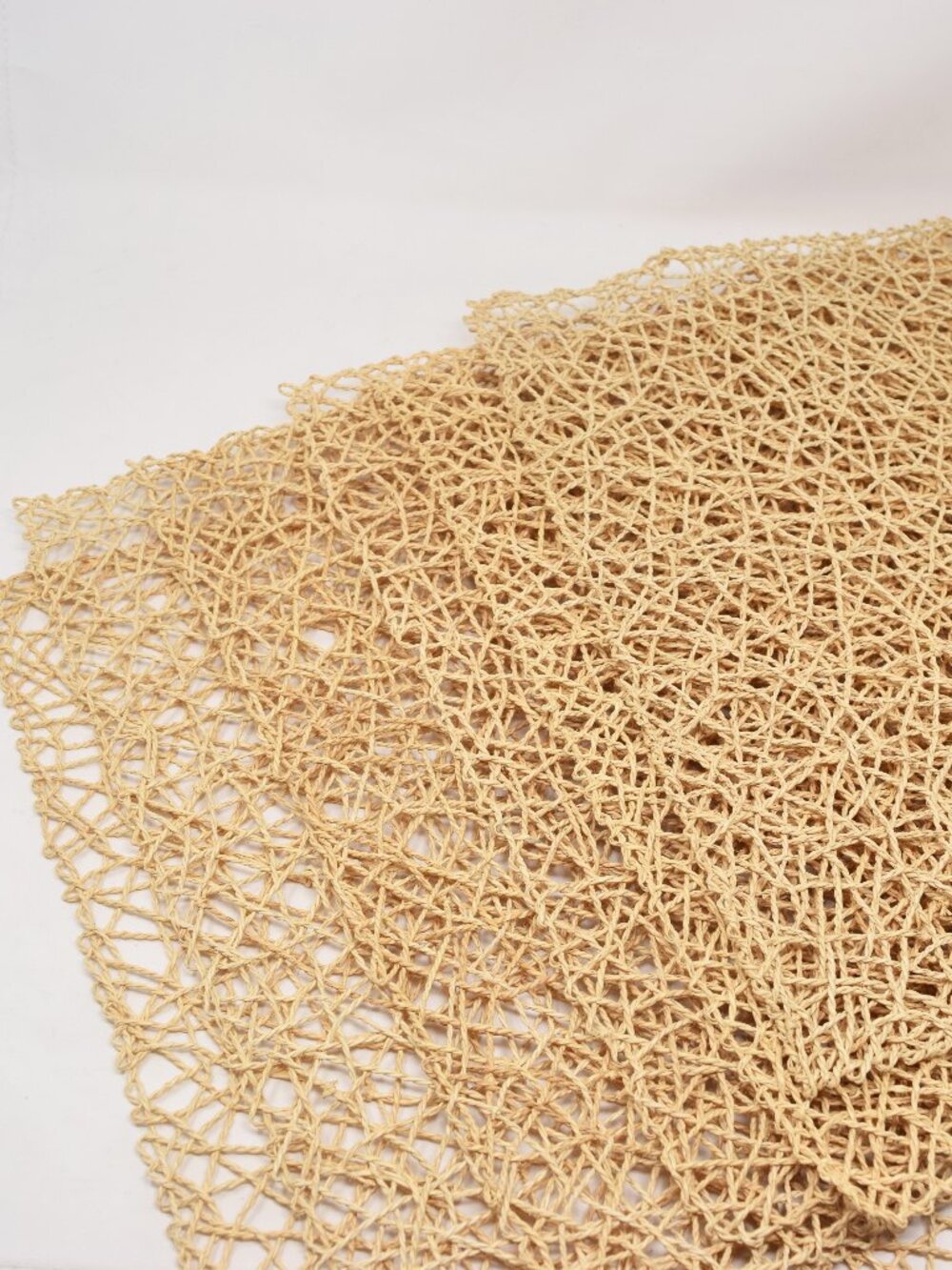 Set of 6 Woven Straw Table Placemat Square 15" Natural Organic Geometric Beachy